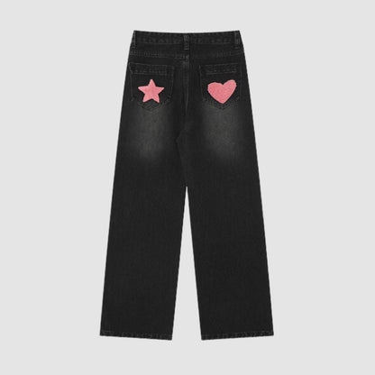 Letter and Star Embroidered Design Jeans