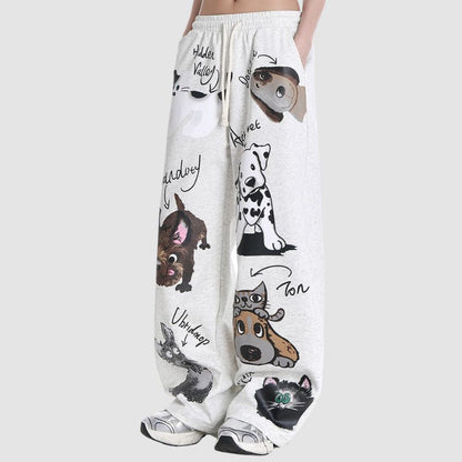 Puppy Pattern Printed Wide Leg Pants