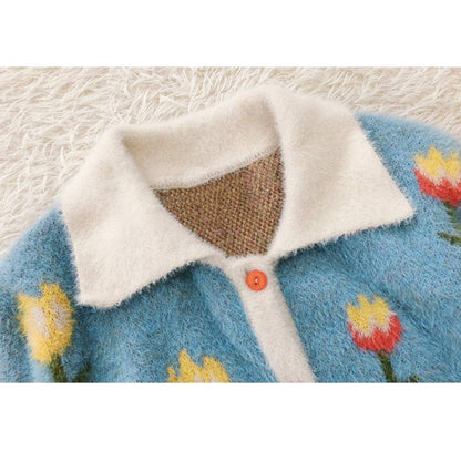 Tulip Pattern Button Down Cardigan Sweater